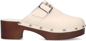 Sacha Dames Off white leren muiltjes met houten hak