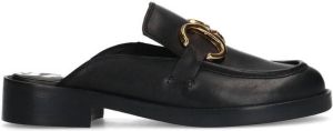 Sacha Dames Zwarte leren loafer muiltjes met goudkleurige chain