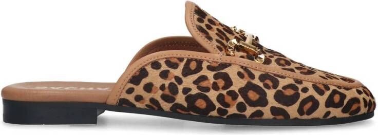 Sacha Dames Leopard slip on loafers met goudkleurige chain