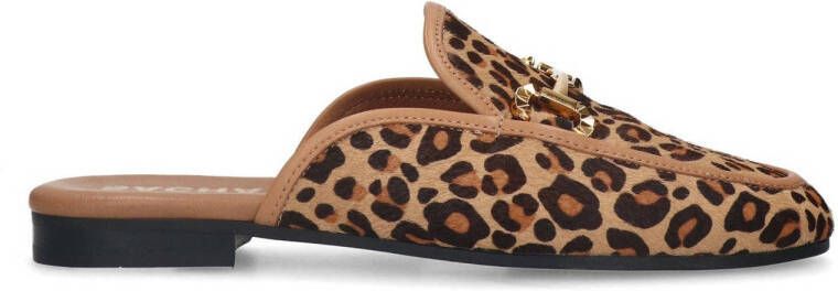 Sacha Dames Leopard slip on loafers met goudkleurige chain