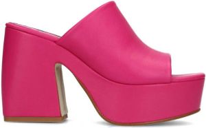 Sacha Dames Fuchsia leren muiltjes met plateau hak