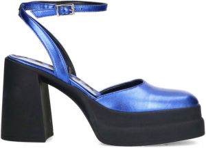 Sacha Dames Blauwe metallic pumps met plateau hak