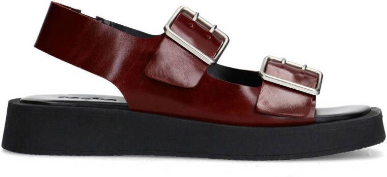Sacha Dames Bruine leren plateau sandalen met zilverkleurige buckles