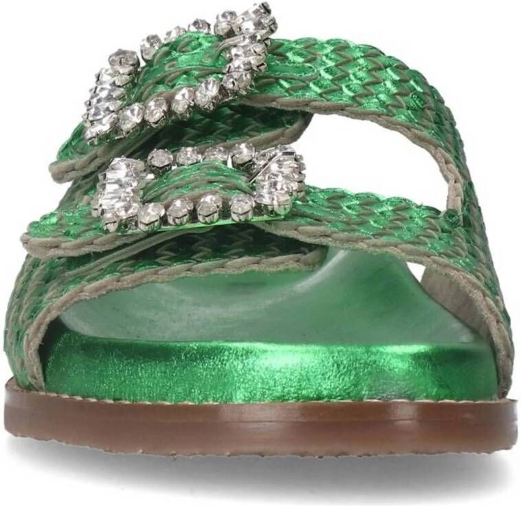 Sacha leren sandalen groen metallic