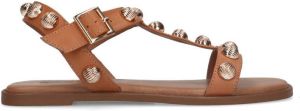 Sacha Dames Beige leren sandalen met goudkleurige studs