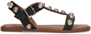 Sacha Dames Zwarte leren sandalen met goudkleurige studs