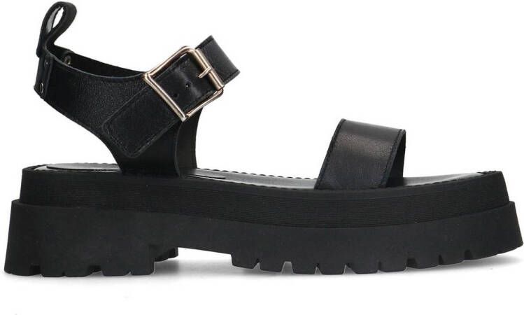 Sacha Dames Zwarte leren plateau sandalen