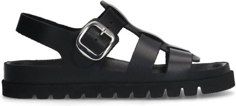 Sacha Dames Zwarte leren sandalen