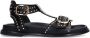 Sacha Dames Zwarte leren sandalen met goudkleurige buckles en studs - Thumbnail 1