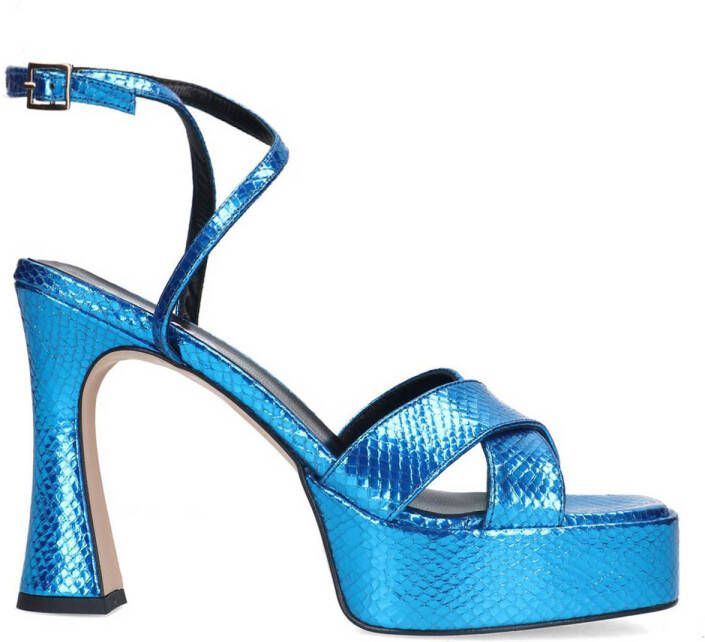 Sacha Dames Blauwe metallic platform sandalen met hak