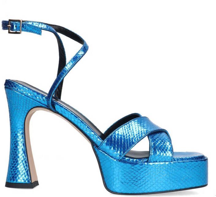 Sacha Dames Blauwe metallic platform sandalen met hak