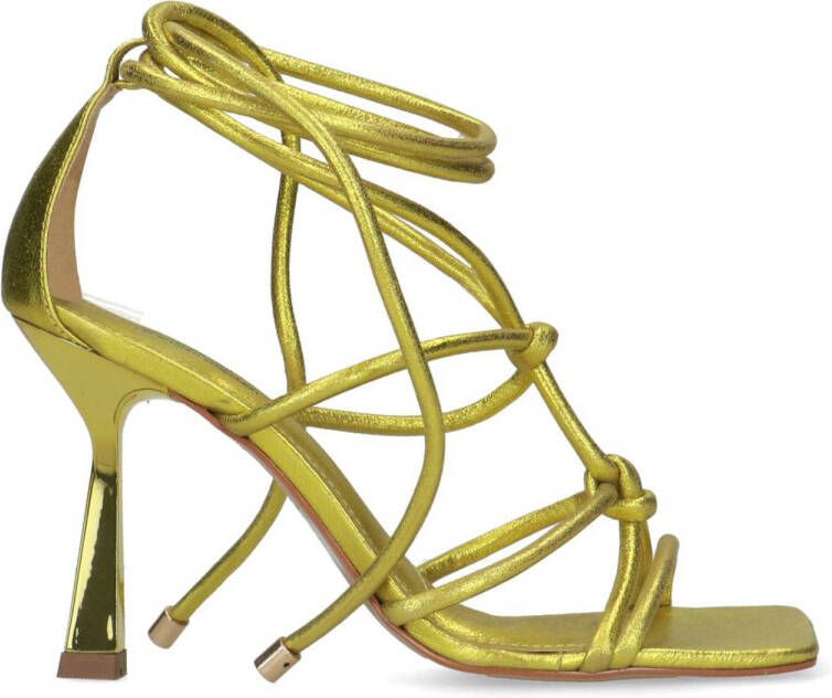 Sacha Dames Metallic limegroene sandalen met trechterhak