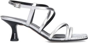 Sacha Dames Zilverkleurige metallic sandalen met trechterhak