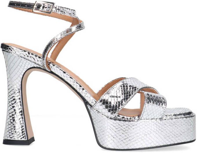 Sacha Dames Zilverkleurige metallic platform sandalen met hak