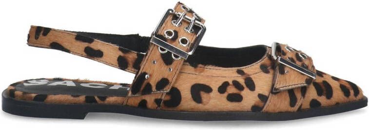 Sacha leren slingback loafers met panterprint en strass beige zwart