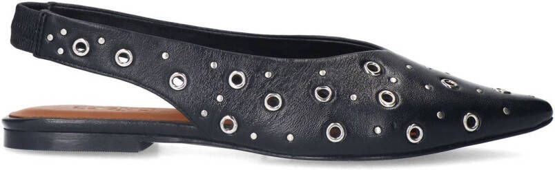 Sacha Dames Zwarte leren slingbacks met zilverkleurige studs
