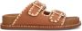 Sacha Dames Camel leren slippers met gespen - Thumbnail 1