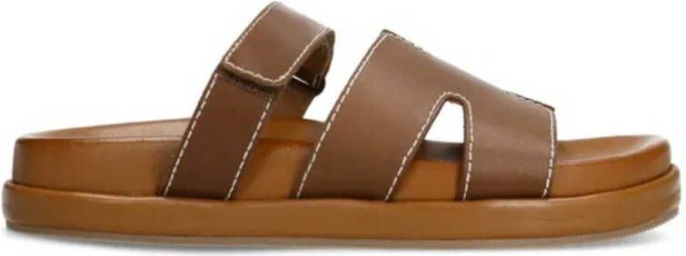 Sacha Dames Cognac leren slippers met klittenband