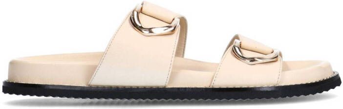 Sacha Dames Off white leren slippers met goudkleurige details