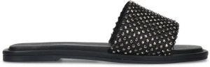 Sacha Dames Zwarte leren slippers met strass band