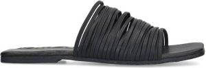 Sacha Dames Zwarte leren slippers met bandjes