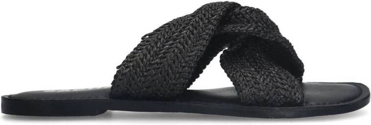 Sacha Dames Zwarte leren slippers