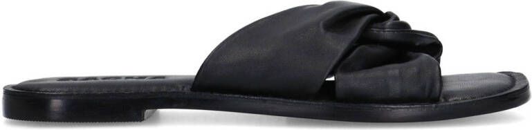 Sacha Dames Zwarte leren slippers met knoop detail
