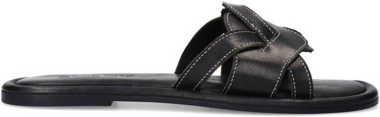 Sacha Dames Zwarte leren slippers