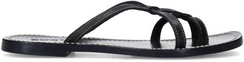Sacha Dames Zwarte leren slippers