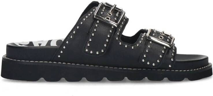 Sacha Dames Zwarte leren chunky slippers met studs