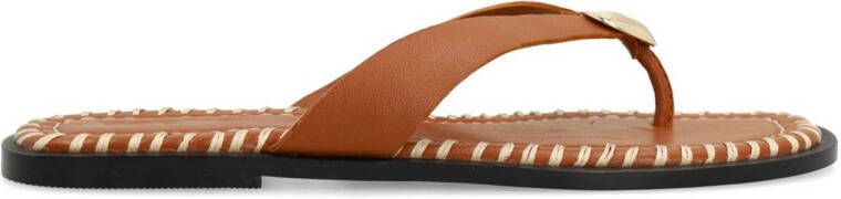 Sacha leren teenslippers cognac