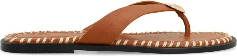 Sacha leren teenslippers cognac