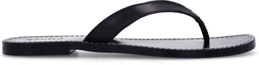 Sacha Dames Zwarte leren teenslippers