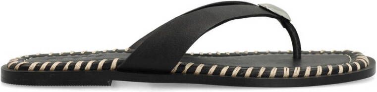 Sacha leren teenslippers zwart
