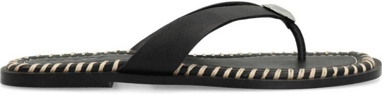 Sacha leren teenslippers zwart