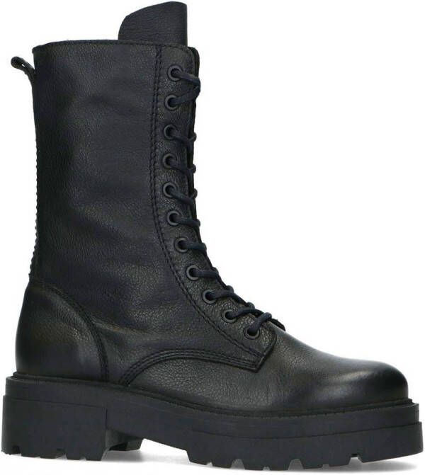 Zwarte leren veterlaarsjes - Damesschoenen – SACHA