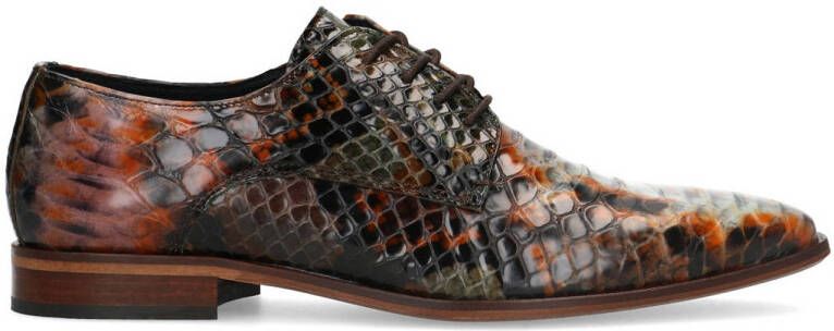 Sacha leren veterschoenen met slangenprint bruin multi
