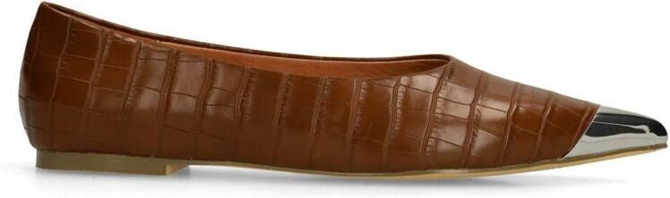 Sacha Dames Bruine croco ballerina's met zilverkleurig detail