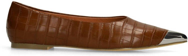 Sacha Dames Bruine croco ballerina's met zilverkleurig detail
