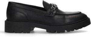 Sacha Dames Zwarte chunky loafers met zilverkleurige chain
