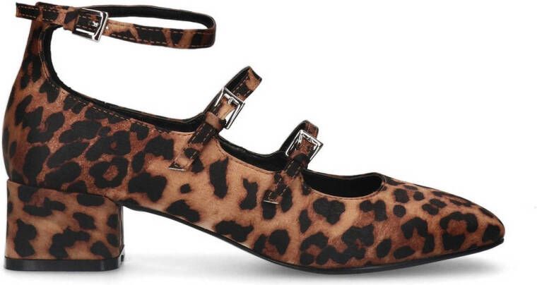 Sacha mary Janes pumps met panterprint cognac zwart