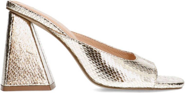 Sacha Dames Gouden metallic muiltjes met hak