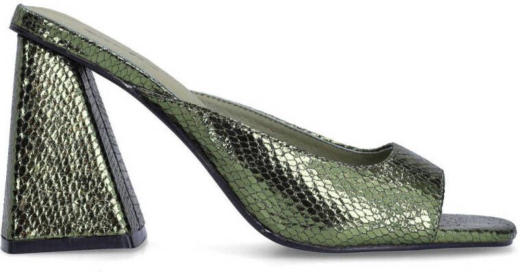 Sacha Dames Groene metallic muiltjes met hak