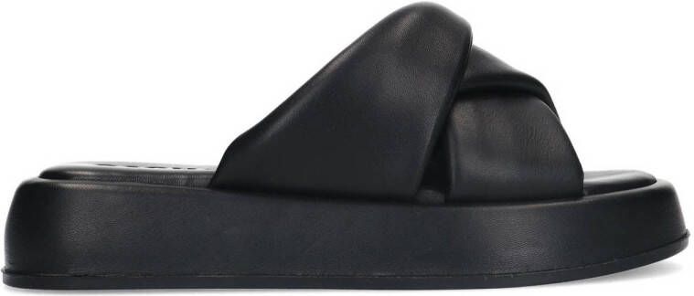 Sacha padded leren slippers zwart