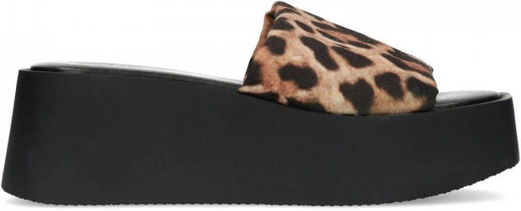 Sacha plateau slippers met panterprint zwart bruin