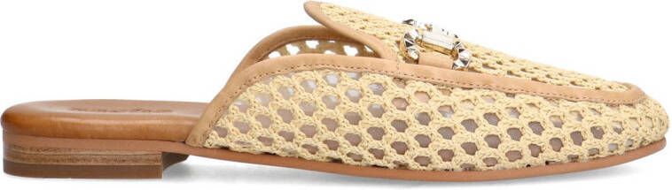 Sacha Dames Beige slip on loafers met goudkleurige chain