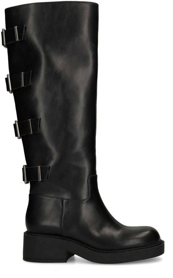 Sacha Dames Zwarte multi buckle biker boots met brede schacht
