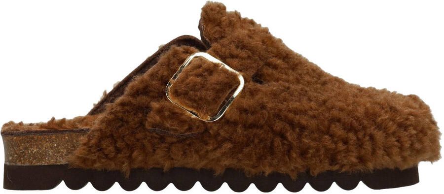 Sacha Dames Bruine teddy clogs met gesp