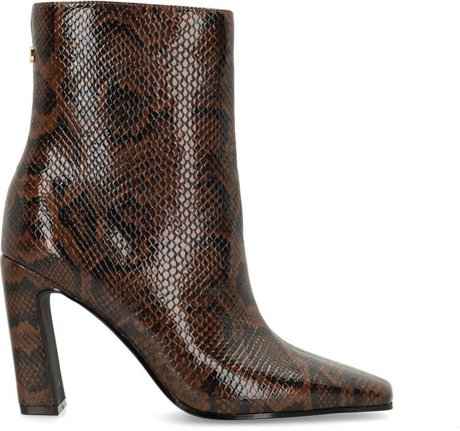 Sacha Dames Bruine snake enkellaarsjes met hak