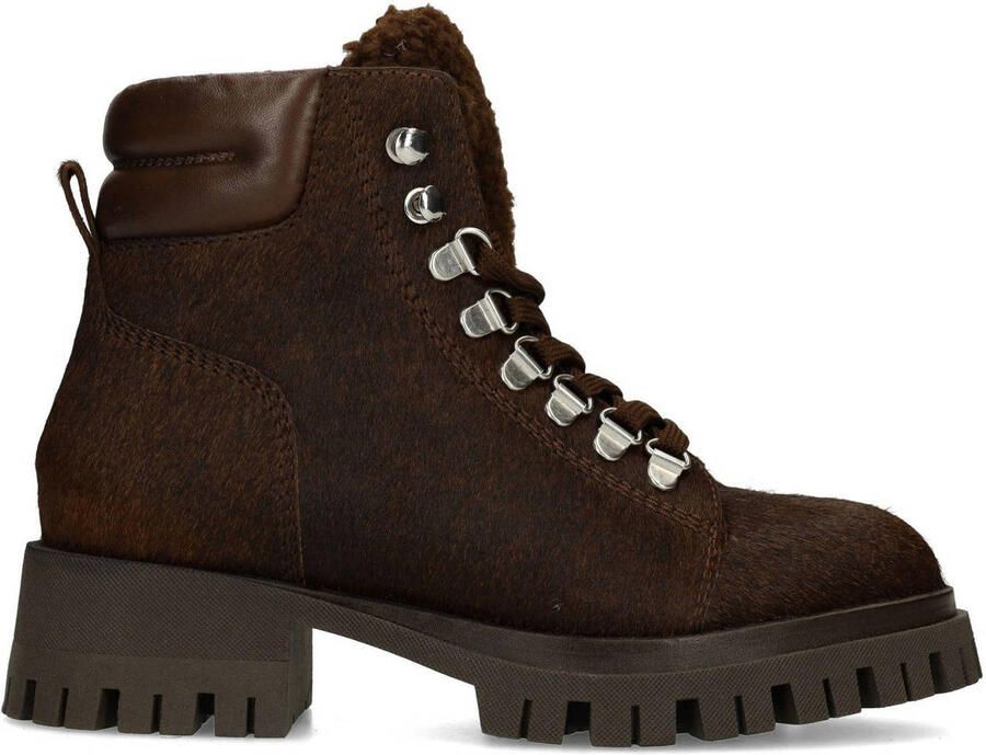 Sacha gevoerde leren veterboots met ponyhair donkerbruin